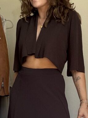 Ann Taylor Brown Knit Knot-Front Crop Top
